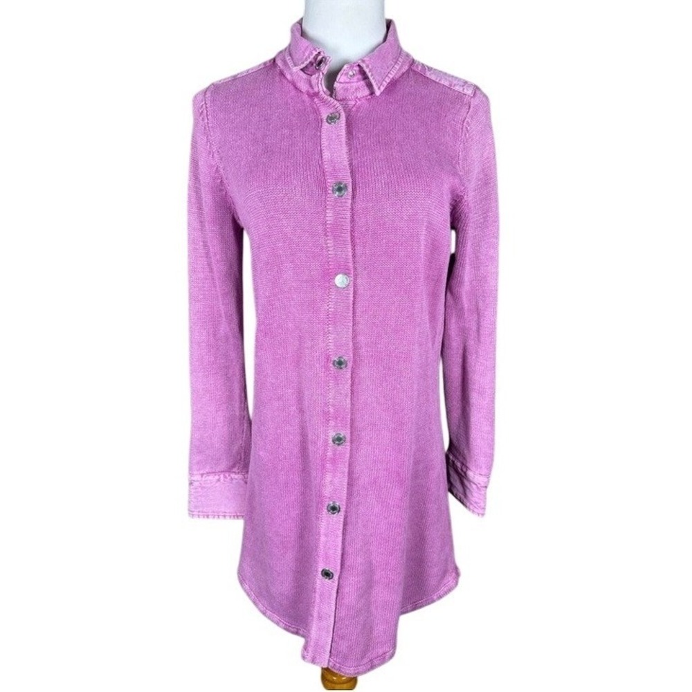PBJ Blues Womens Pink Ramie Cotton Knit Button Down Cardigan Shacket Sweater S
